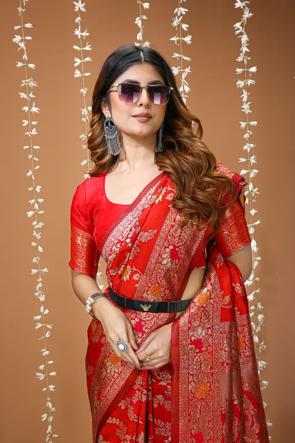 FLUIT_LESVETEMENTS_Embellished_Banarasi_Pure_Silk_Saree_with_Unstitched_Blouse_(Red)