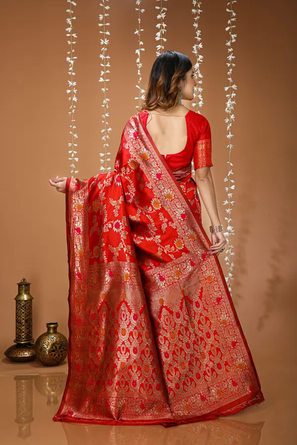 FLUIT_LESVETEMENTS_Embellished_Banarasi_Pure_Silk_Saree_with_Unstitched_Blouse_(Red)