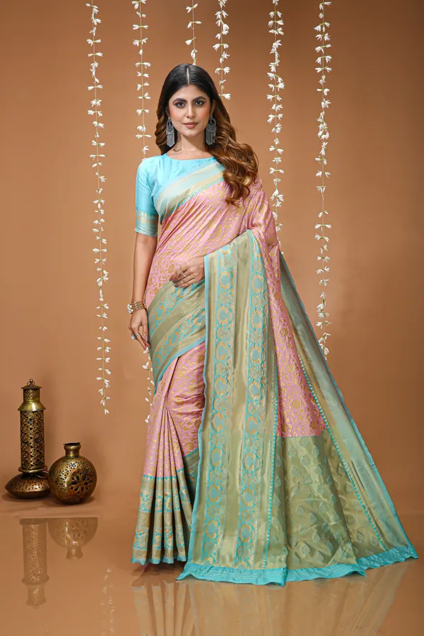 FLUIT_LESVETEMENTS_Self_Design_Banarasi_Jacquard_Saree_with_Unstitched_Blouse_(Pink)
