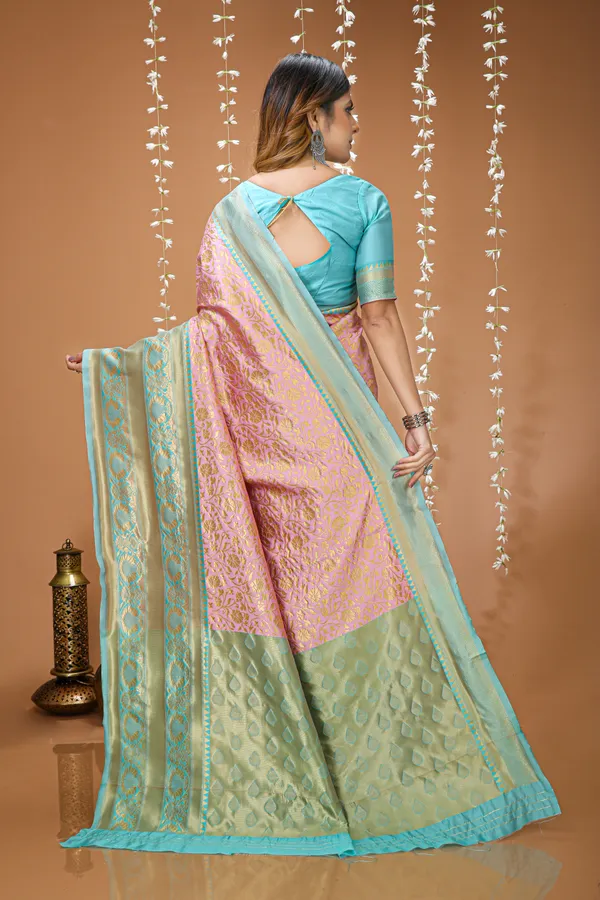 FLUIT_LESVETEMENTS_Self_Design_Banarasi_Jacquard_Saree_with_Unstitched_Blouse_(Pink)