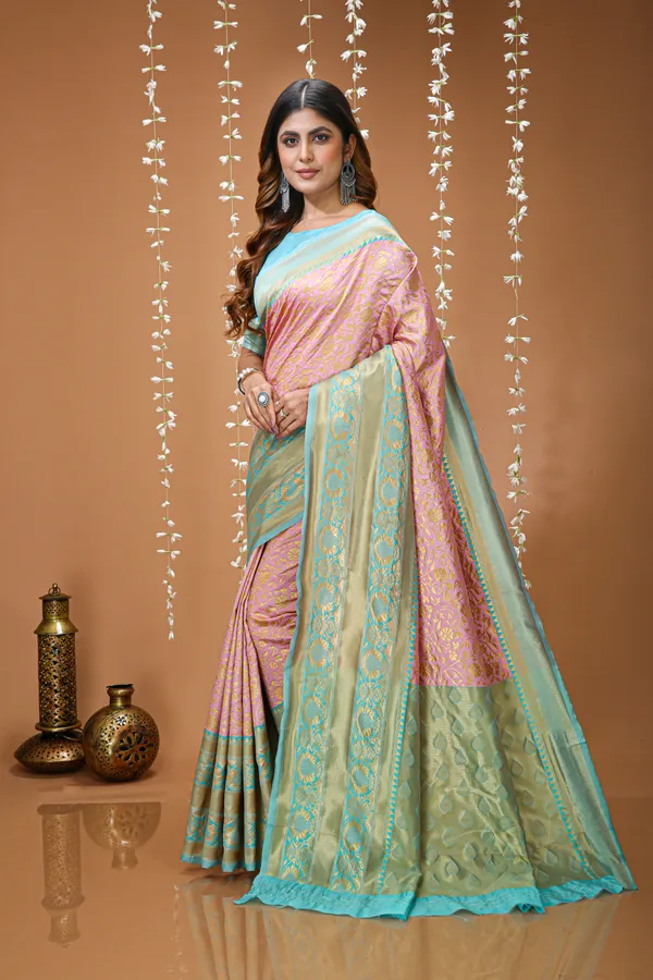 FLUIT_LESVETEMENTS_Self_Design_Banarasi_Jacquard_Saree_with_Unstitched_Blouse_(Pink)