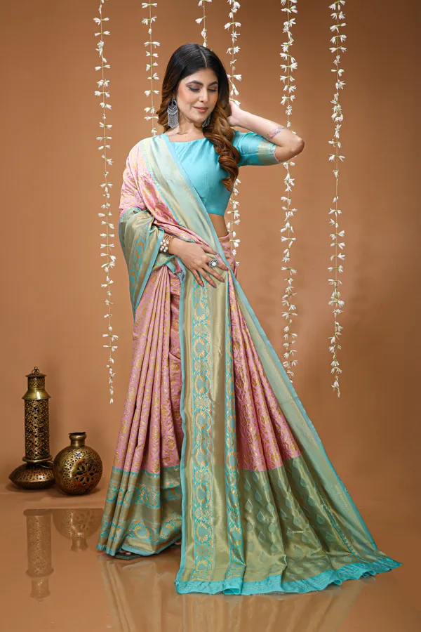 FLUIT_LESVETEMENTS_Self_Design_Banarasi_Jacquard_Saree_with_Unstitched_Blouse_(Pink)