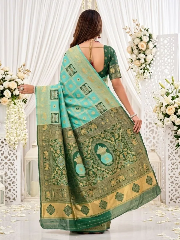FLUIT_LESVETEMENTS_Woven_Banarasi_Pure_Silk_Saree_with_Unstitched_Blouse_(Green)