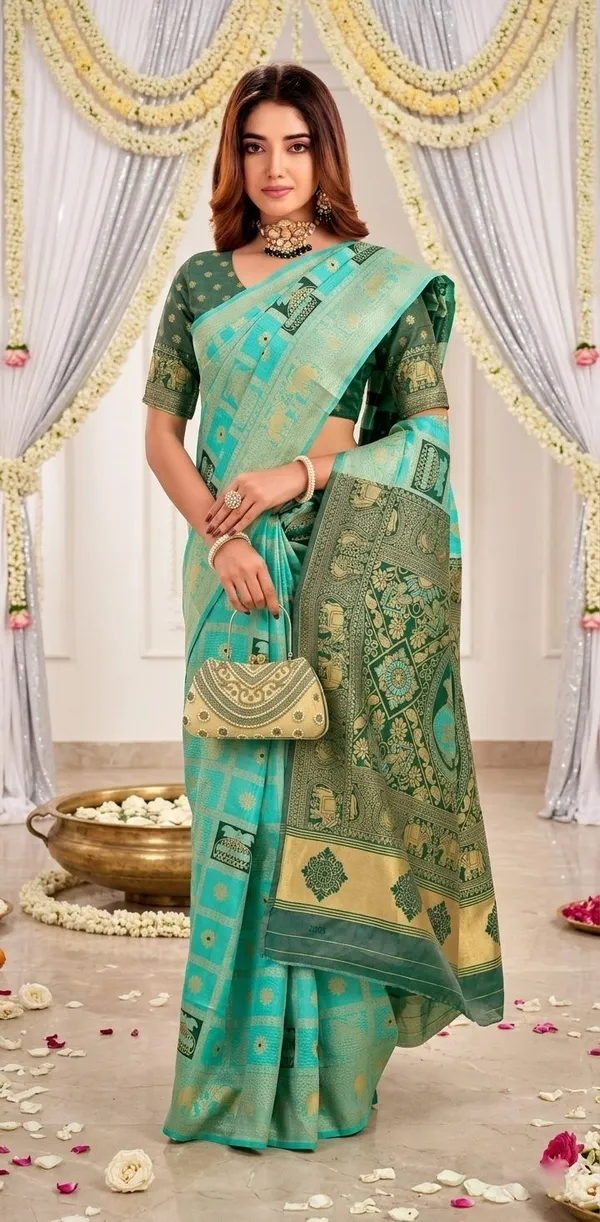 FLUIT_LESVETEMENTS_Woven_Banarasi_Pure_Silk_Saree_with_Unstitched_Blouse_(Green)