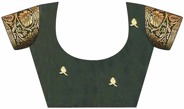 FLUIT_LESVETEMENTS_Floral_Print_Kanjivaram_Jacquard_Saree_with_Unstitched_Blouse_(Dark_Green)