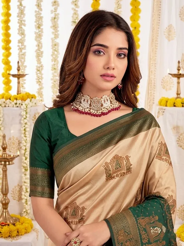 FLUIT_LESVETEMENTS_Woven_Banarasi_Pure_Silk_Saree_with_Unstitched_Blouse_(Cream)