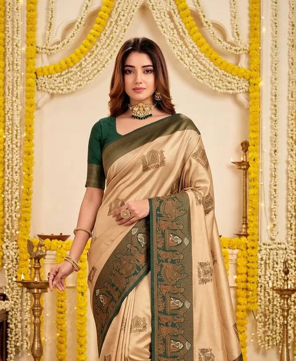 FLUIT_LESVETEMENTS_Woven_Banarasi_Pure_Silk_Saree_with_Unstitched_Blouse_(Cream)