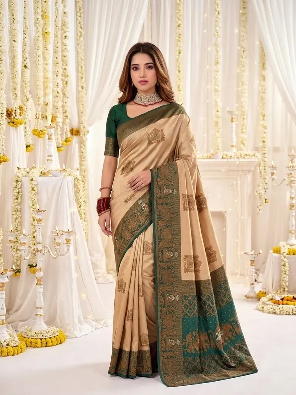 FLUIT_LESVETEMENTS_Woven_Banarasi_Pure_Silk_Saree_with_Unstitched_Blouse_(Cream)