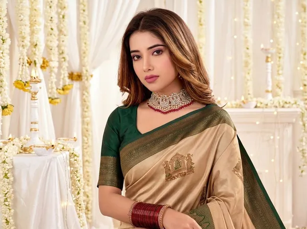 FLUIT_LESVETEMENTS_Woven_Banarasi_Pure_Silk_Saree_with_Unstitched_Blouse_(Cream)