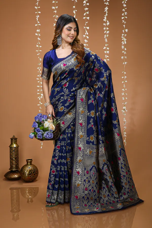 FLUIT_LESVETEMENTS_Embellished_Banarasi_Pure_Silk_Saree_with_Unstitched_Blouse_(Dark_Blue)