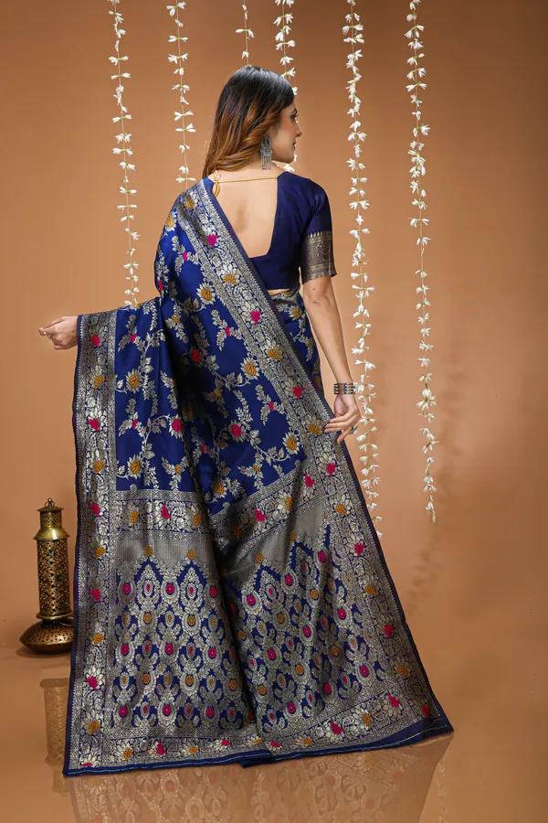 FLUIT_LESVETEMENTS_Embellished_Banarasi_Pure_Silk_Saree_with_Unstitched_Blouse_(Dark_Blue)