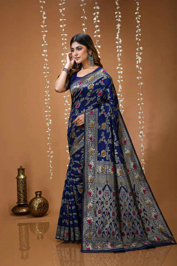 FLUIT_LESVETEMENTS_Embellished_Banarasi_Pure_Silk_Saree_with_Unstitched_Blouse_(Dark_Blue)