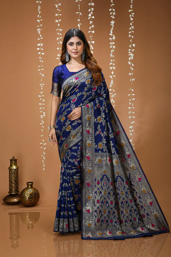 FLUIT_LESVETEMENTS_Embellished_Banarasi_Pure_Silk_Saree_with_Unstitched_Blouse_(Dark_Blue)