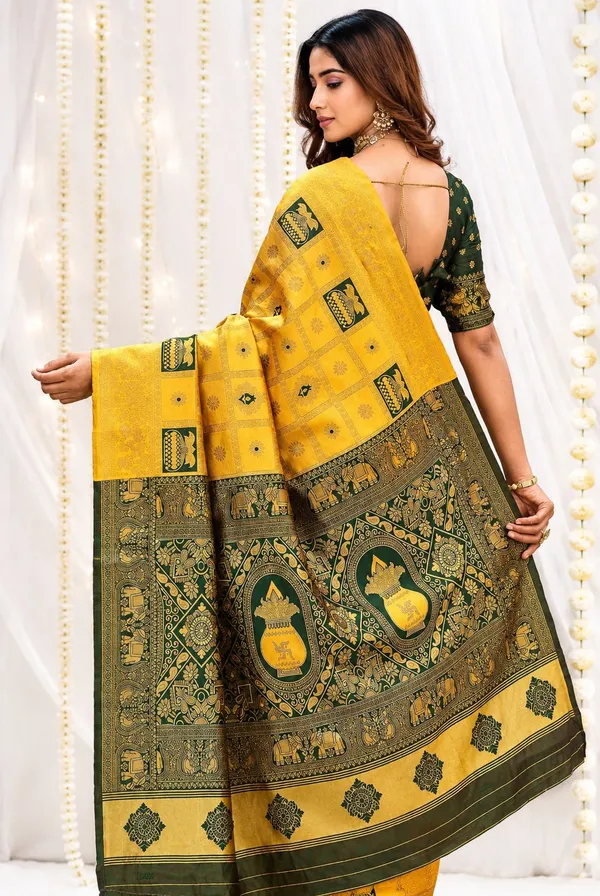 FLUIT_LESVETEMENTS_Woven_Banarasi_Pure_Silk_Saree_with_Unstitched_Blouse_(Yellow)
