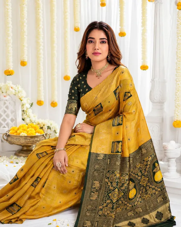 FLUIT_LESVETEMENTS_Woven_Banarasi_Pure_Silk_Saree_with_Unstitched_Blouse_(Yellow)