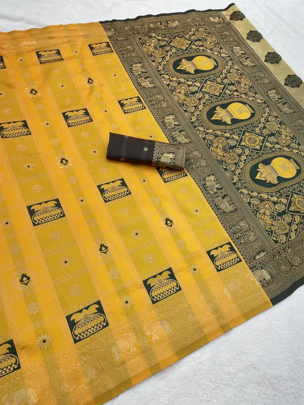 FLUIT_LESVETEMENTS_Woven_Banarasi_Pure_Silk_Saree_with_Unstitched_Blouse_(Yellow)
