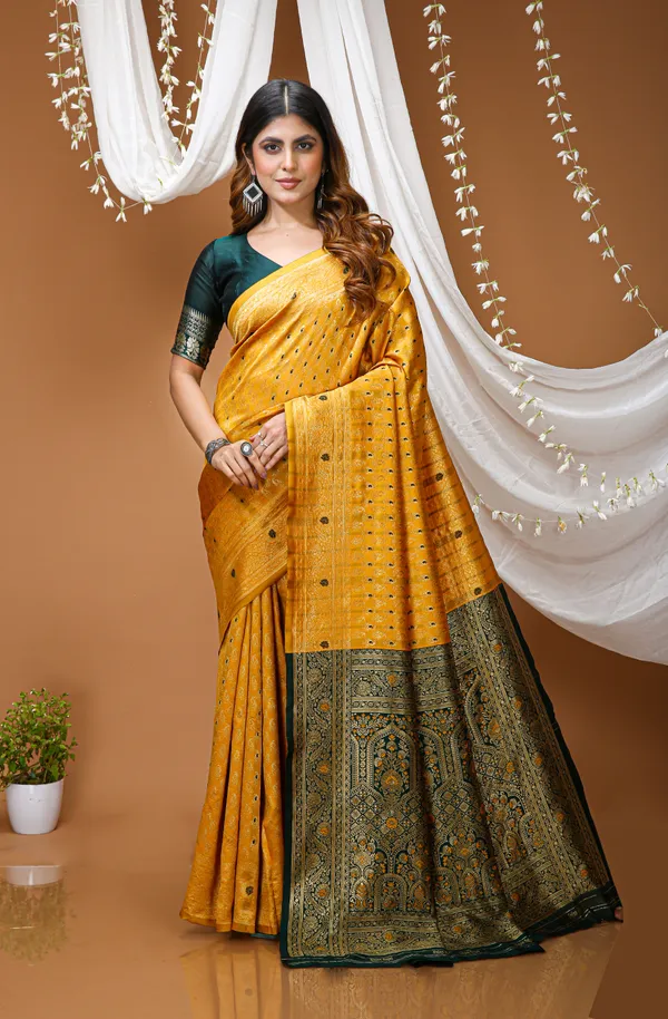 FLUIT_LESVETEMENTS_Woven_Kanjivaram_Jacquard_Saree_with_Unstitched_Blouse_(Yellow)