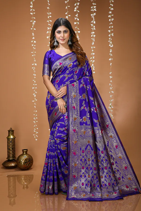 FLUIT_LESVETEMENTS_Embellished_Banarasi_Pure_Silk_Saree_with_Unstitched_Blouse_(Purple)