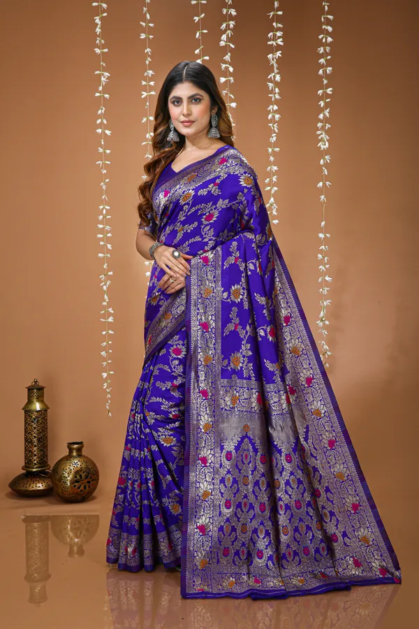 FLUIT_LESVETEMENTS_Embellished_Banarasi_Pure_Silk_Saree_with_Unstitched_Blouse_(Purple)