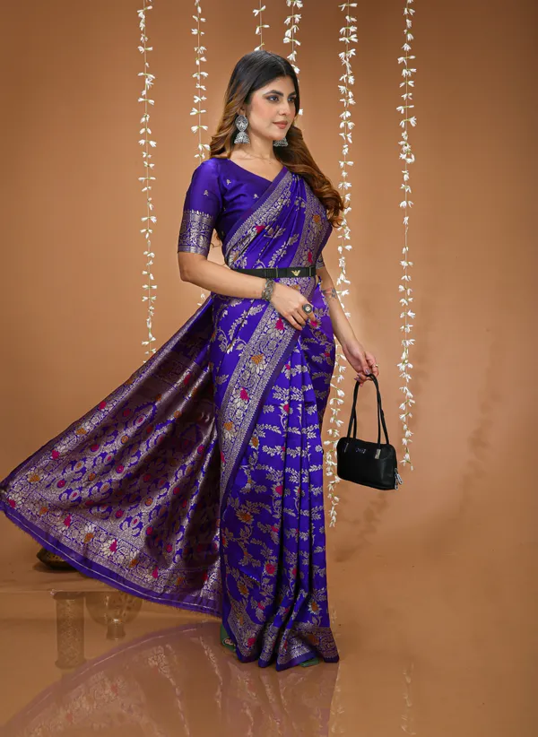 FLUIT_LESVETEMENTS_Embellished_Banarasi_Pure_Silk_Saree_with_Unstitched_Blouse_(Purple)