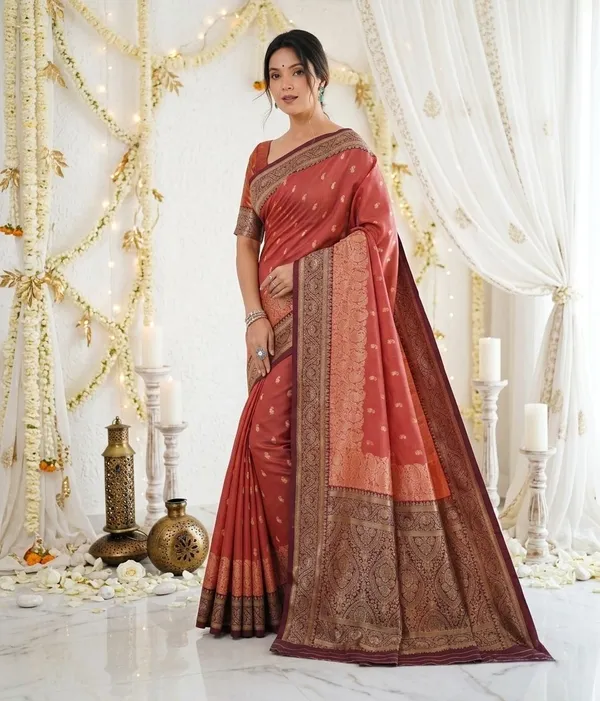 FLUIT_LESVETEMENTS_Paisley_Kanjivaram_Jacquard_Saree_with_Unstitched_Blouse_(Pink)
