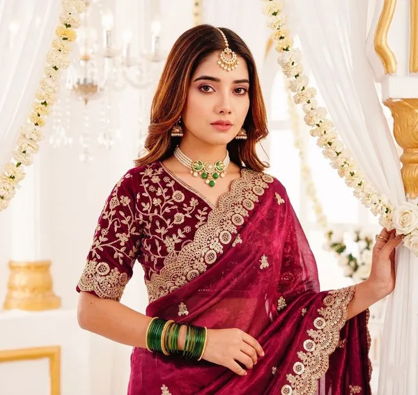 FLUIT_LESVETEMENTS_Embroidered_Bollywood_Satin_Saree_with_Unstitched_Blouse_(Red)