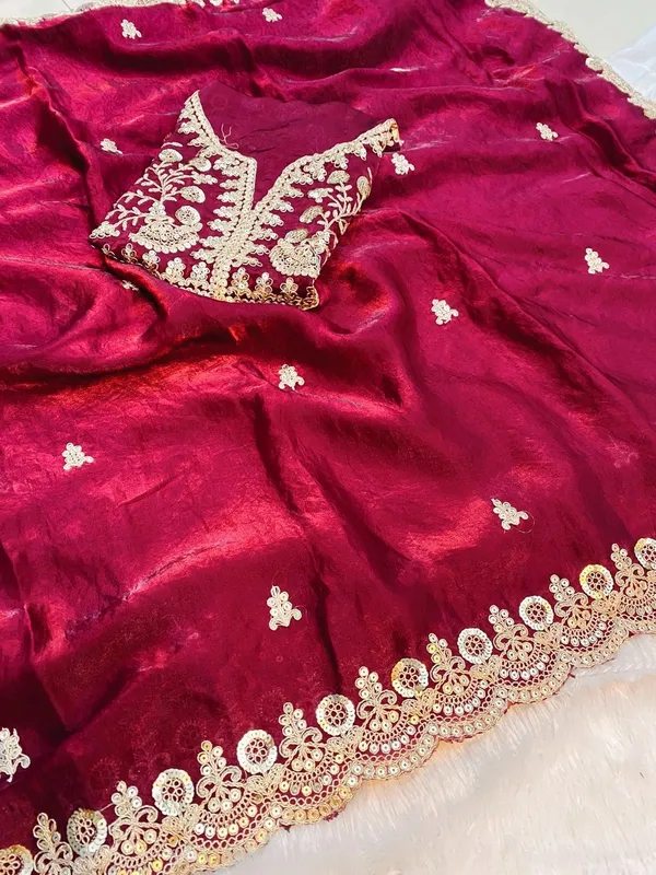 FLUIT_LESVETEMENTS_Embroidered_Bollywood_Satin_Saree_with_Unstitched_Blouse_(Red)