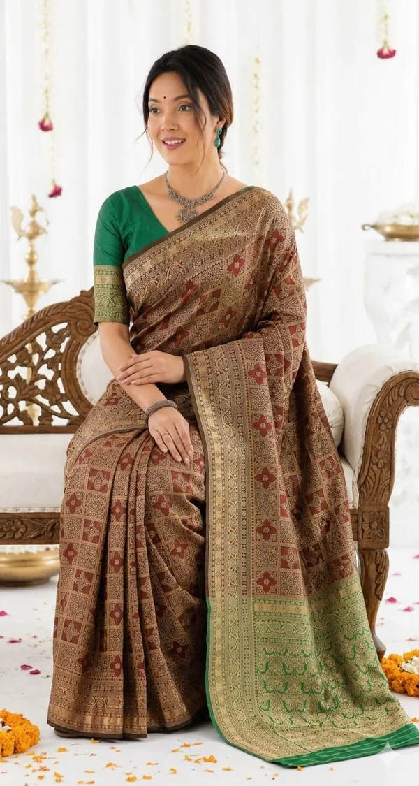 FLUIT_LESVETEMENTS_Self_Design_Kanjivaram_Jacquard_Saree_with_Unstitched_Blouse_(Maroon)