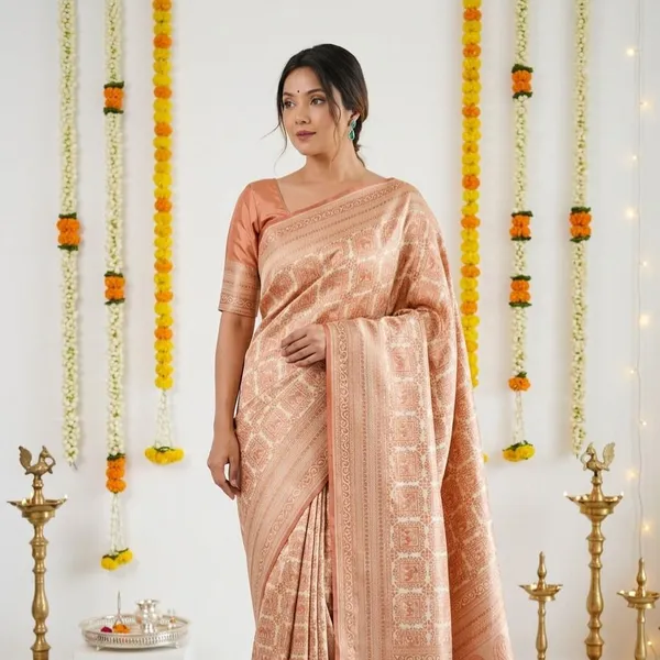 FLUIT_LESVETEMENTS_Self_Design_Kanjivaram_Jacquard_Saree_with_Unstitched_Blouse_(Orange)