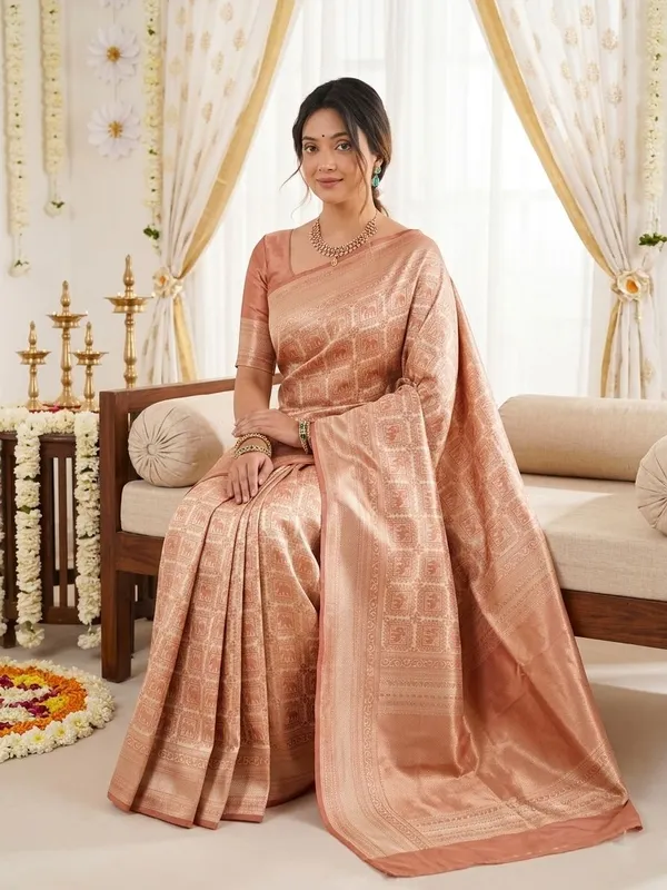 FLUIT_LESVETEMENTS_Self_Design_Kanjivaram_Jacquard_Saree_with_Unstitched_Blouse_(Orange)