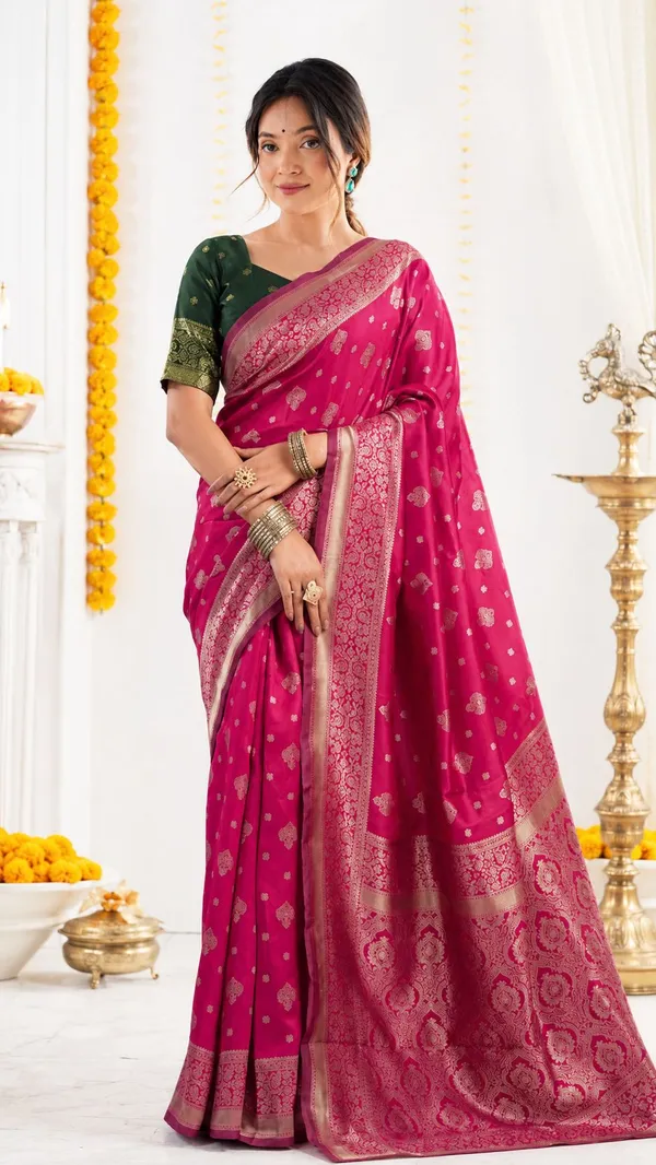 FLUIT_LESVETEMENTS_Self_Design_Kanjivaram_Jacquard_Saree_with_Unstitched_Blouse_(Pink)