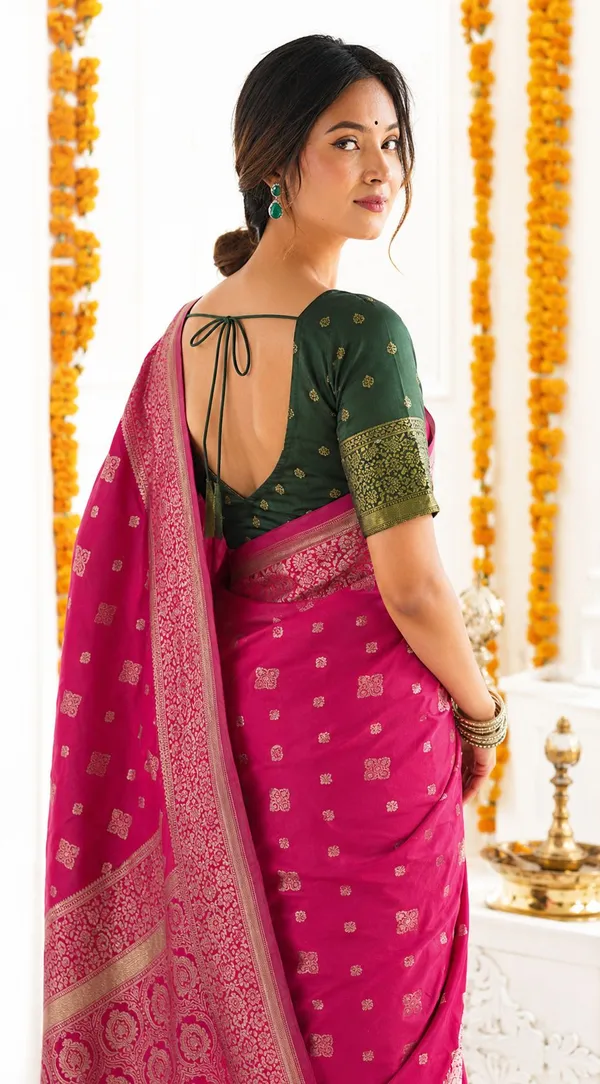 FLUIT_LESVETEMENTS_Self_Design_Kanjivaram_Jacquard_Saree_with_Unstitched_Blouse_(Pink)