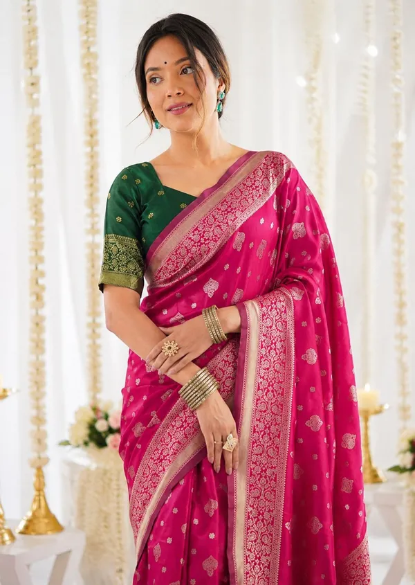 FLUIT_LESVETEMENTS_Self_Design_Kanjivaram_Jacquard_Saree_with_Unstitched_Blouse_(Pink)