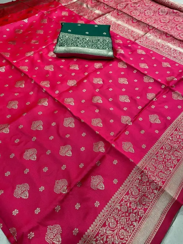 FLUIT_LESVETEMENTS_Self_Design_Kanjivaram_Jacquard_Saree_with_Unstitched_Blouse_(Pink)