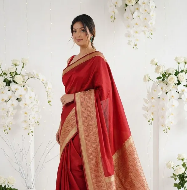 FLUIT_LESVETEMENTS_Self_Design_Kanjivaram_Jacquard_Saree_with_Unstitched_Blouse_(Red)