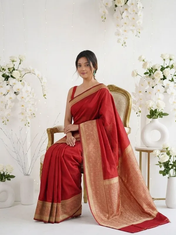 FLUIT_LESVETEMENTS_Self_Design_Kanjivaram_Jacquard_Saree_with_Unstitched_Blouse_(Red)