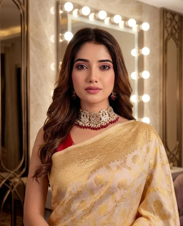 FLUIT_LESVETEMENTS_Self_Design_Kanjivaram_Jacquard_Saree_with_Unstitched_Blouse_(Cream)