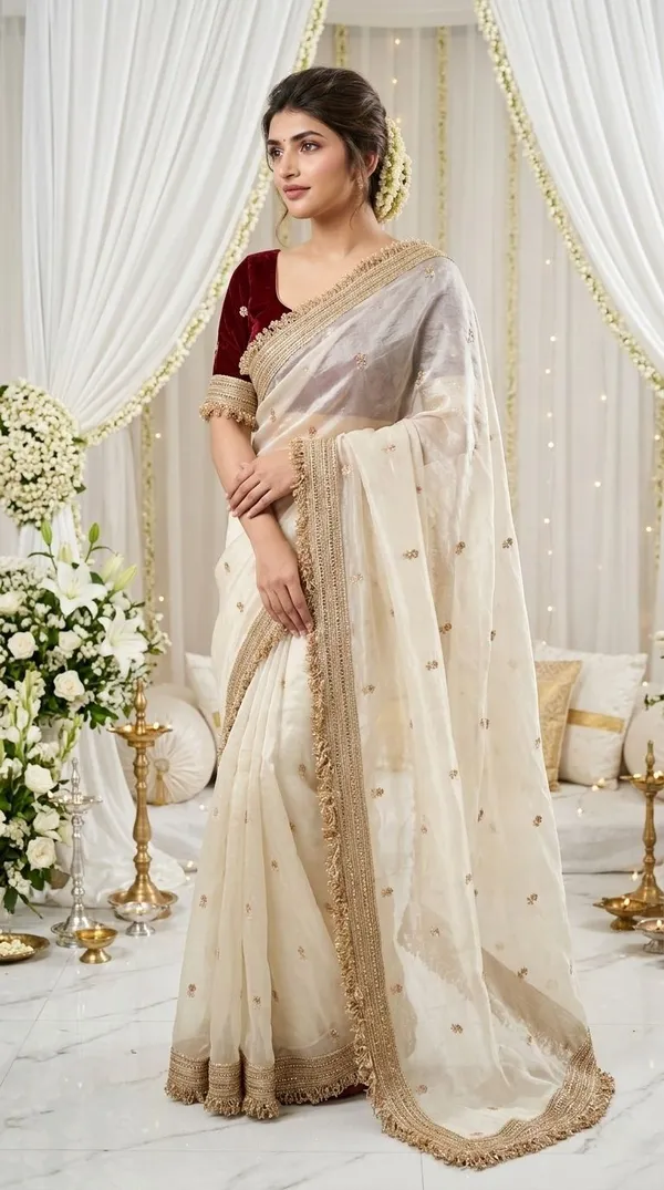 FLUIT_LESVETEMENTS_Embroidered_Bollywood_Satin_Saree_with_Unstitched_Blouse_(White)
