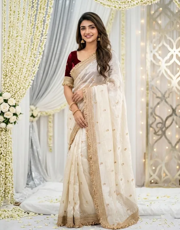 FLUIT_LESVETEMENTS_Embroidered_Bollywood_Satin_Saree_with_Unstitched_Blouse_(White)