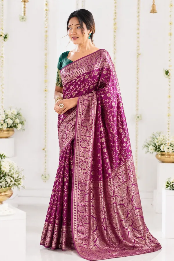 FLUIT_LESVETEMENTS_Self_Design_Kanjivaram_Jacquard_Saree_with_Unstitched_Blouse_(Magenta)