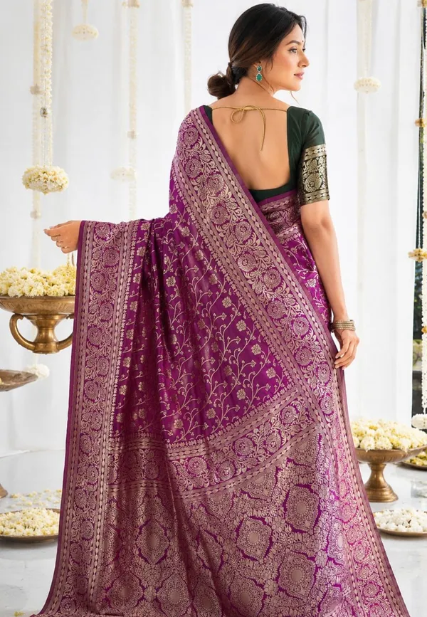 FLUIT_LESVETEMENTS_Self_Design_Kanjivaram_Jacquard_Saree_with_Unstitched_Blouse_(Magenta)