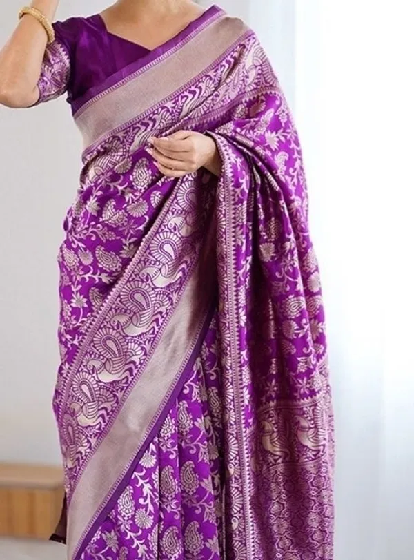 FLUIT_LESVETEMENTS_Self_Design_Kanjivaram_Jacquard_Saree_with_Unstitched_Blouse_(Purple)