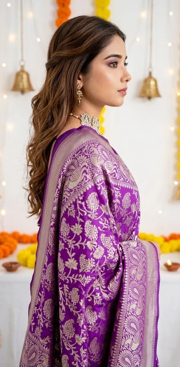 FLUIT_LESVETEMENTS_Self_Design_Kanjivaram_Jacquard_Saree_with_Unstitched_Blouse_(Purple)