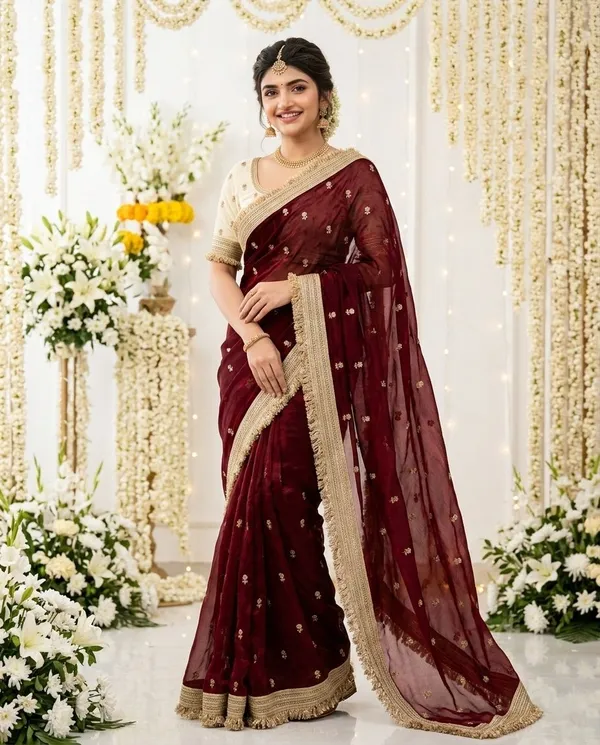 FLUIT_LESVETEMENTS_Embroidered_Bollywood_Satin_Saree_with_Unstitched_Blouse_(Maroon)