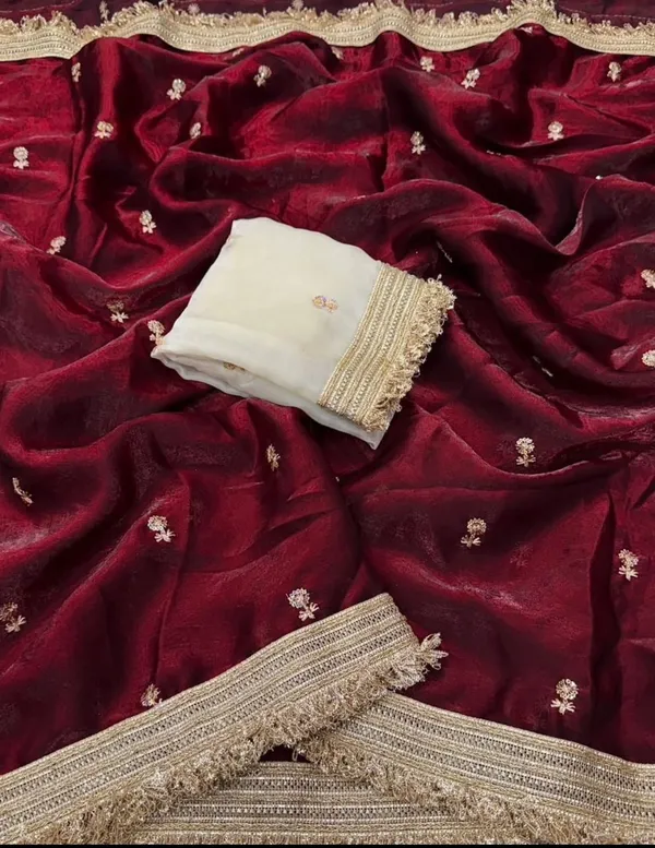 FLUIT_LESVETEMENTS_Embroidered_Bollywood_Satin_Saree_with_Unstitched_Blouse_(Maroon)