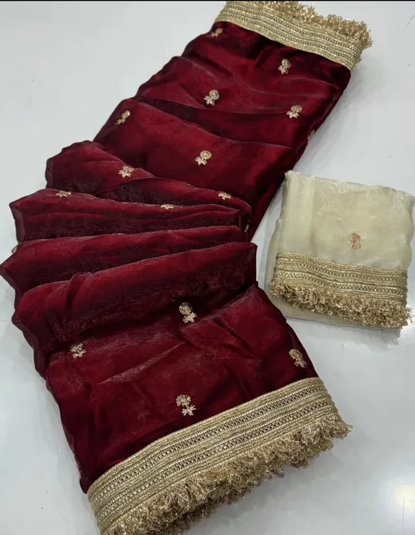 FLUIT_LESVETEMENTS_Embroidered_Bollywood_Satin_Saree_with_Unstitched_Blouse_(Maroon)