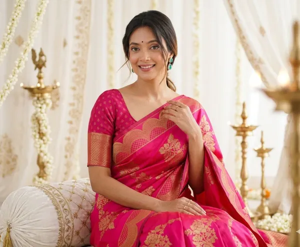 FLUIT_LESVETEMENTS_Self_Design_Kanjivaram_Jacquard_Saree_with_Unstitched_Blouse_(Pink)