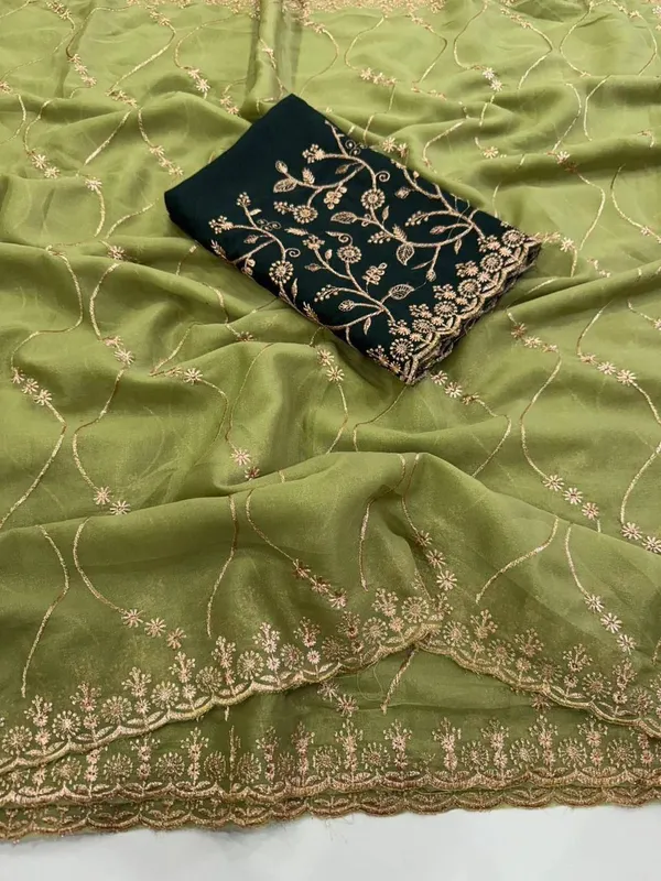 FLUIT_LESVETEMENTS_Embroidered_Bollywood_Georgette_Saree_with_Unstitched_Blouse_(Dark_Green)