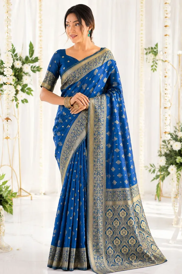 FLUIT_LESVETEMENTS_Self_Design_Kanjivaram_Jacquard_Saree_with_Unstitched_Blouse_(Dark_Blue)