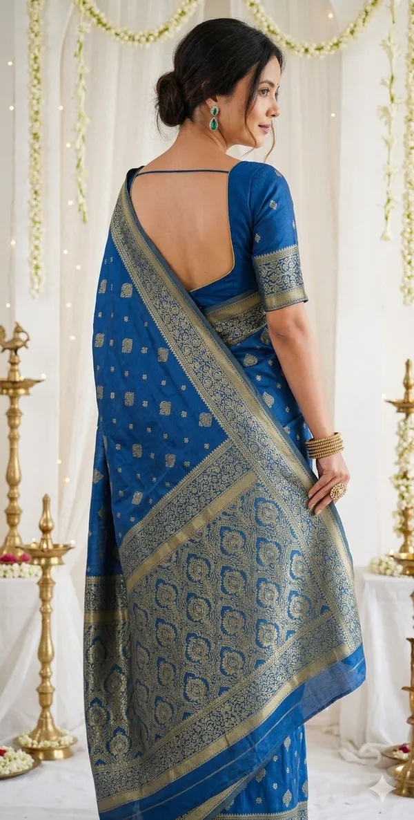 FLUIT_LESVETEMENTS_Self_Design_Kanjivaram_Jacquard_Saree_with_Unstitched_Blouse_(Dark_Blue)